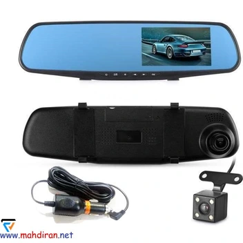تصویر آینه مانیتوردار و DVR دار و دو دوربین دنده عقب و جلو خودرو 