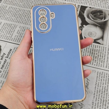 تصویر قاب گوشی Huawei Nova Y70 هوآوی طرح ژله ای مای کیس گلد لاین دور طلایی محافظ لنز دار آبی فیلی کد 19 